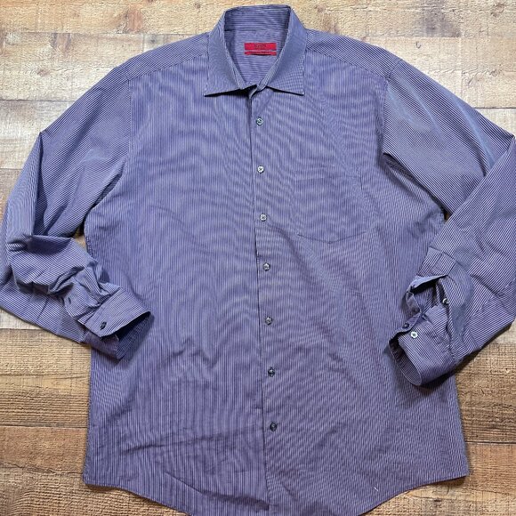 Alfani Purple & Black Fitted Button Down Shirt size XL (17 (36-37) - Picture 1 of 4